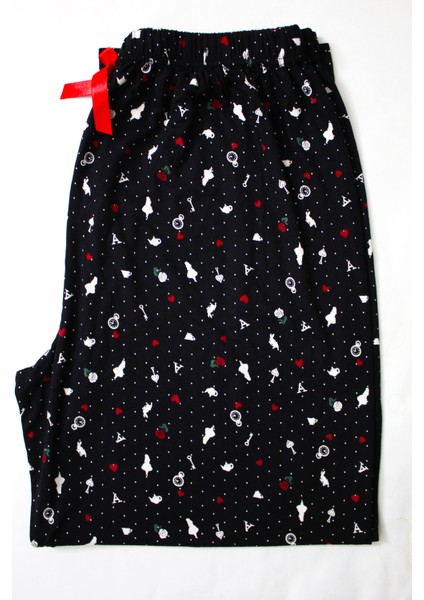 Büyük Beden Pijama Altı Modal Kumaş Modern Estetik Siyah Kırmızı Desenli