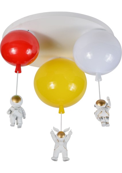 3lü Sarkıt Avize - Sarı Kırmızı Beyaz Balon Avize - Balonlu Astronot Avize - Astronotlu Avize - 60CM