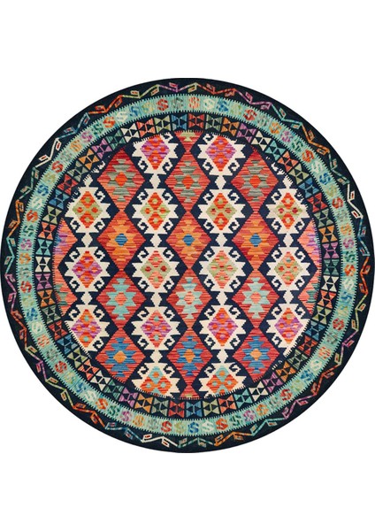 Home Renkli Kilim Desen Pamuk Taban Yuvarlak Halı