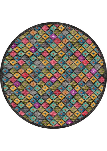 Home Kilim Desen Pamuk Taban Baskılı Yuvarlak Halı