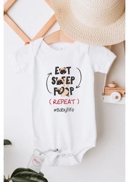 Eat Sleep Poop Özel Tasarım Bebek Zıbın Pamuklu Çıtçıtlı Body
