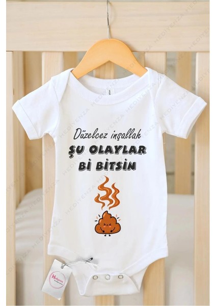 Düzelcez Inşallah Şu Olaylar Bi Bitsin Özel Tasarım Bebek Zıbın Pamuklu Çıtçıtlı Body
