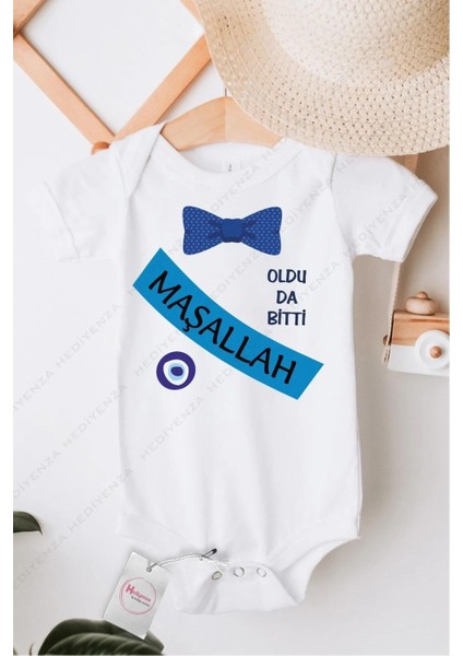 Maşallah Mavi Papyon Sünnet Özel Tasarım Bebek Zıbın Pamuklu Çıtçıtlı Body