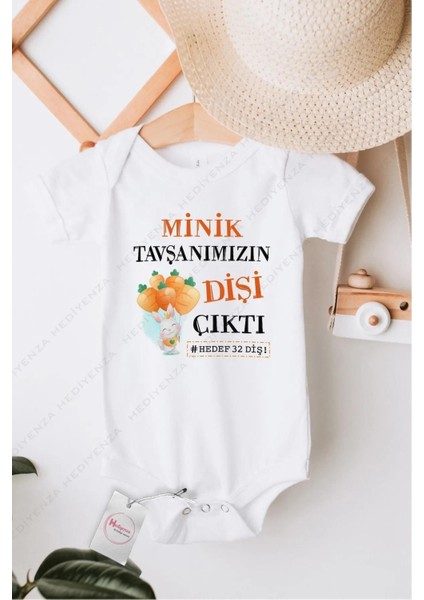Minik Tavşanımızın Dişi Çıktı Özel Tasarım Bebek Zıbın Pamuklu Çıtçıtlı Body