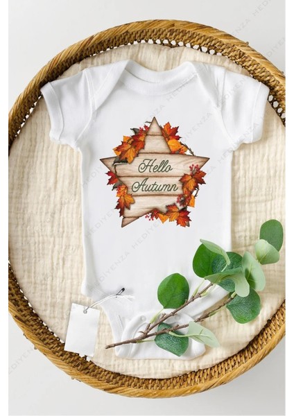 Hello Autumn Özel Tasarım Bebek Zıbın Pamuklu Çıtçıtlı Body