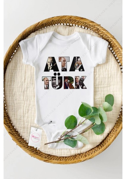Atatürk Resimli Özel Tasarım Bebek Zıbın Pamuklu Çıtçıtlı Body