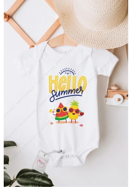 Hello Summer 2 Özel Tasarım Bebek Zıbın Pamuklu Çıtçıtlı Body