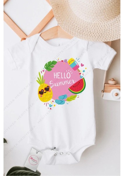 Hello Summer Özel Tasarım Bebek Zıbın Pamuklu Çıtçıtlı Body
