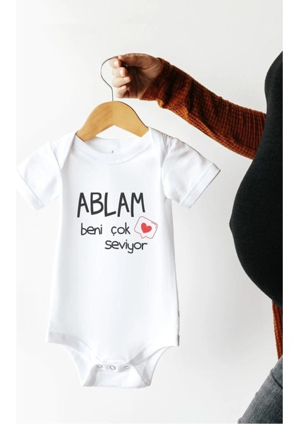 Ablam Beni Çok Seviyor Özel Tasarım Bebek Zıbın Pamuklu Çıtçıtlı Body