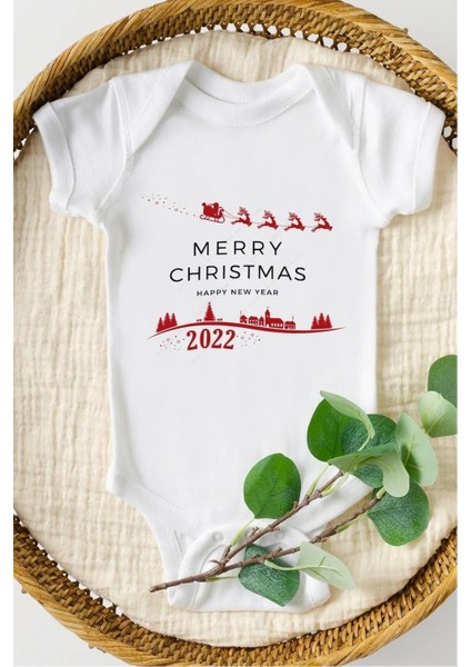 Merry Christmas Özel Tasarım Bebek Zıbın Pamuklu Çıtçıtlı Body