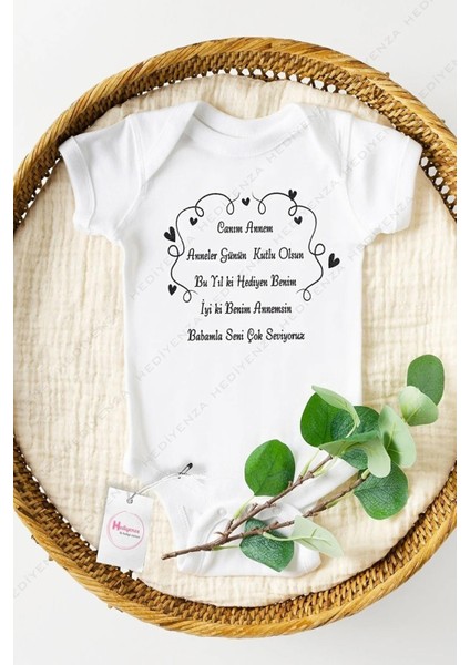 Canım Annem Anneler Günün Kutlu Olsun Özel Tasarım Bebek Zıbın Pamuklu Çıtçıtlı Body
