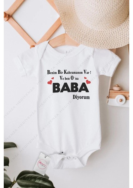 Kahramanım Var Baba Diyorum Özel Tasarım Bebek Zıbın Pamuklu Çıtçıtlı Body