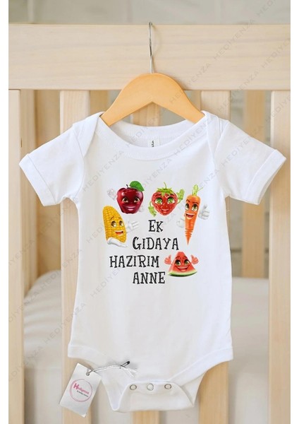 Ek Gıdaya Hazırım Anne Özel Tasarım Bebek Zıbın Pamuklu Çıtçıtlı Body