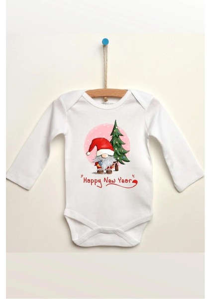 Happy New Year Özel Tasarım Bebek Zıbın Pamuklu Çıtçıtlı Body