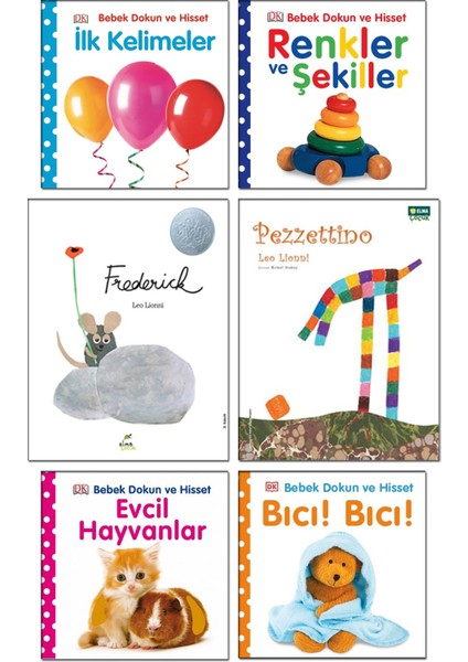 Pearson Çocuk Kitapları - Frederick (Leo Lionni) + Pezzettino + Bebek Dokun Hisset ( Renkler ve Şekiller + Ilk Kelimeler + Evcil Hayvanlar + Bıcı Bıcı ) / 6 Kitap Set Ciltli Çocuk Hikaye Kitapları