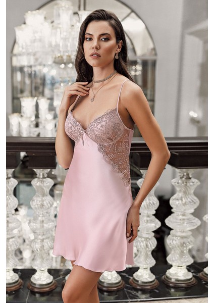 Imaj 7245 Kadın Pudra Sabahlıklı Gecelik Ikili Saten Set fiyatları