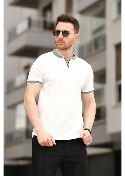 Fabre Petek Desen Fermuarlı Kolej Yaka Erkek Tshirt fiyatları