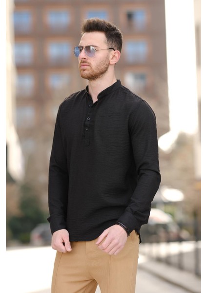 Zareh Slim Fit Kırınkıl Desen Yarım Pat Hakim Yaka Erkek Gömlek fiyatları