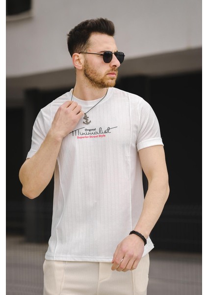 Minimalist Baskılı Slim Fit Likralı Erkek Tshirt
