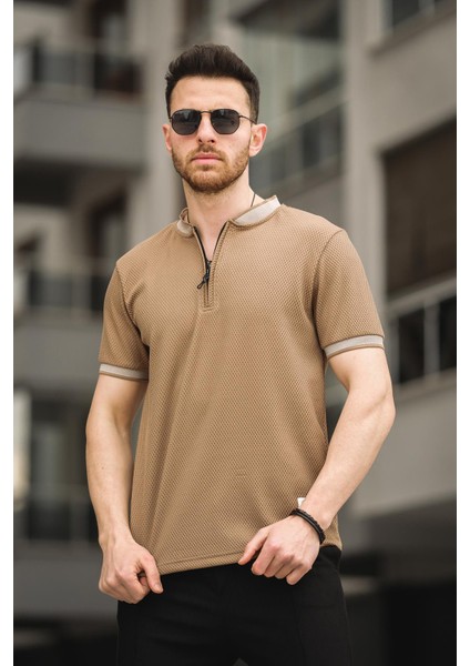 Fabre Petek Desen Fermuarlı Kolej Yaka Erkek Tshirt fırsatları