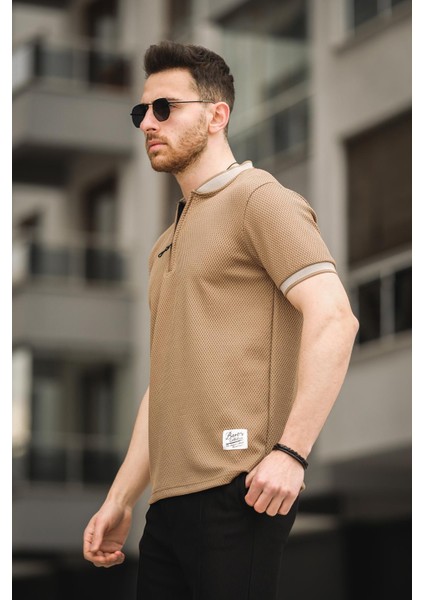 Fabre Petek Desen Fermuarlı Kolej Yaka Erkek Tshirt indirimleri