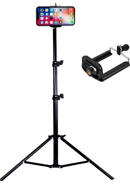 Tripod 2.1 mt 360 Döner Başlıklı Telefon Tutucu Ring Light Metal Işık Stüdyo Lamba Ayağı