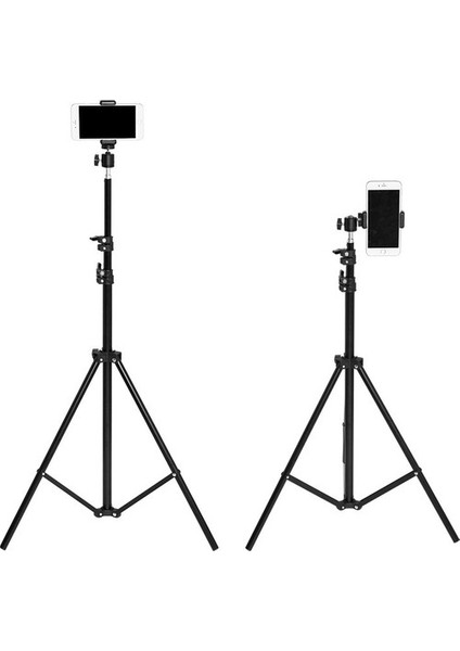 Tripod 2.1 mt 360 Döner Başlıklı Telefon Tutucu Ring Light Metal Işık Stüdyo Lamba Ayağı