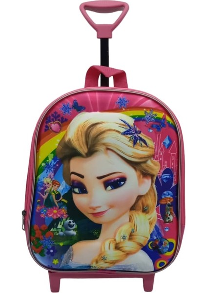 Anaokulu Çekçekli Kabartmalı Eva Kumaş Elsa Frozen Karakter Seyahat Çantası Okul Çantası