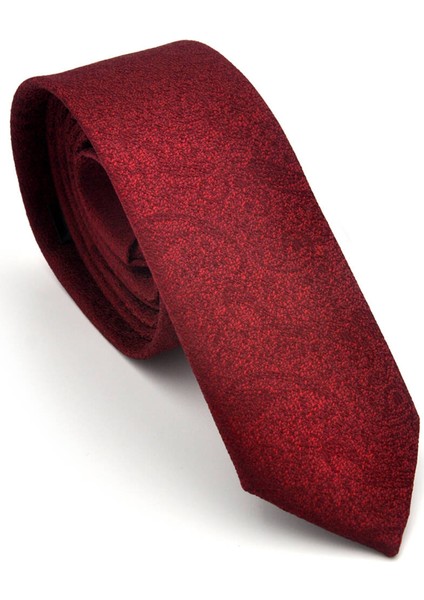 Bordo Şal Desenli Dokuma Kumaş Mendilli Slim Fit Kravat / SDK-230203