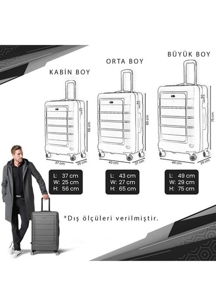 Kabin Boy Polikarbon Valiz 4x2 Teker Altın 1177