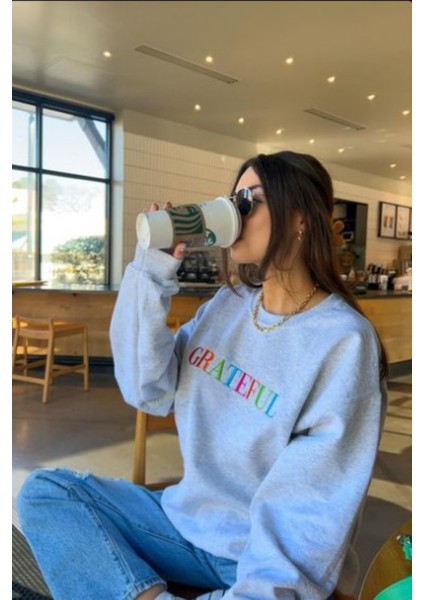 Kadın , Grateful Baskılı Oversize Sweatshirt fiyatları