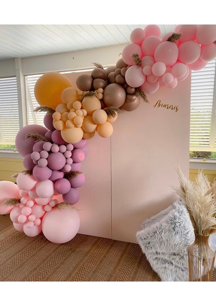 Retro Toz Pembe Sütlü Kahve Kahverengi Pastel Pembe Balon Seti 70 Adet