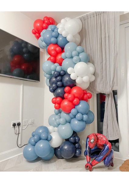 Pastel Gece Mavisi Fırtına Mavisi Kırmızı ve Beyaz Balon Zinciri Seti 100 Adet