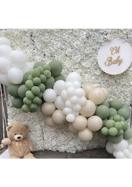 Pastel Küf Yeşili Beyaz ve Deniz Kumu Balon Seti 100 Adet