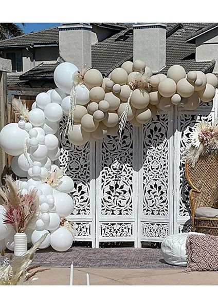 Pastel Beyaz ve Deniz Kumu Balon Seti 100 Adet