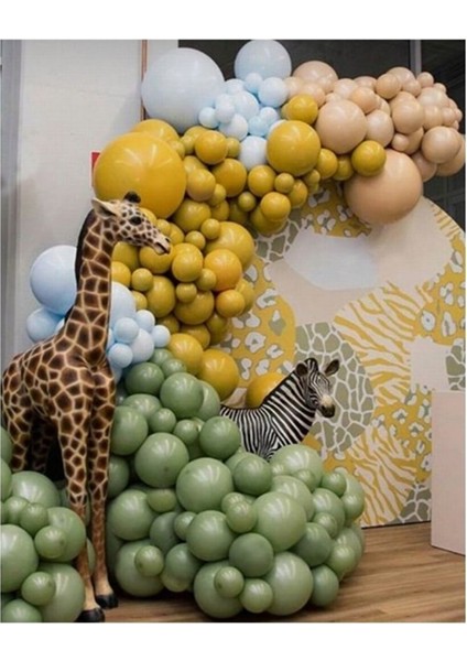 Okaliptus Zerdeçal Sütlü Kahve Makaron Mavi Balon Seti 100 Adet