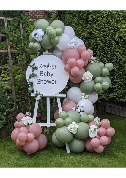 Küf Yeşili Toz Pembe ve Beyaz Balon Seti 100 Adet