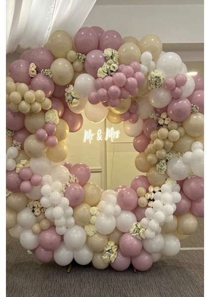 Retro Deniz Kumu Toz Pembe Beyaz Balon Seti 50 Adet