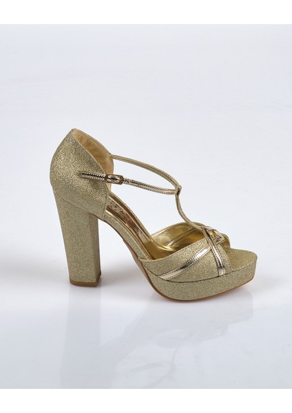 Metalik Platform Topuklu T-Strap Kadın Ayakkabı - Özel Günler İçin