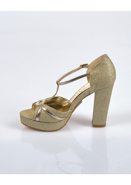 Metalik Platform Topuklu T-Strap Kadın Ayakkabı - Özel Günler İçin fiyatları