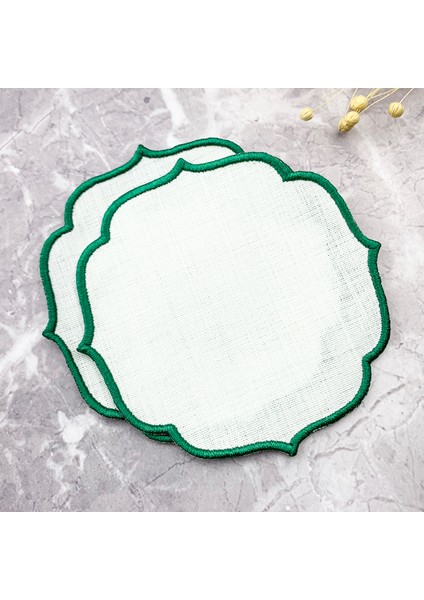 Yeşil Renkli Nakışlı Keten Efektli 2'li Kokteyl Peçetesi