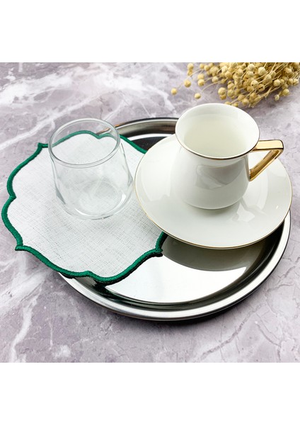 Yeşil Renkli Nakışlı Keten Efektli 2'li Kokteyl Peçetesi fiyatları