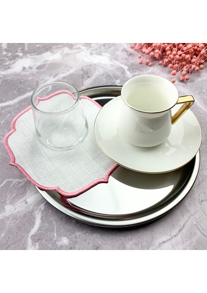 Pembe Renkli Nakışlı Keten Efektli 2'li Kokteyl Peçetesi