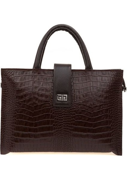 Kahve Kroko Deri Unisex Laptop & Evrak Çantası BLM093045