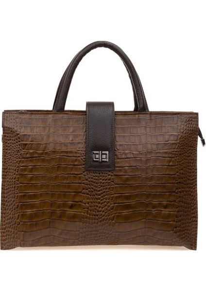 Toprak Kroko/kahve Deri Unisex Laptop & Evrak Çantası BLM093045