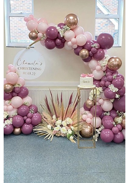 Retro Pembe Yaban Çileği Krom Rose Gold Doğum Günü Balon Zinciri