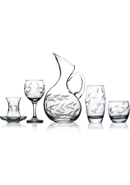 Pudgy 61 Parça 12 Kişilik Bardak Çeyiz Seti Ördek Karaflı Sürgün Desenli