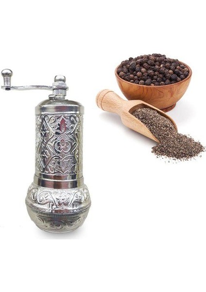 Otantik Osmanlı Motifli Baharat Öğütücü Değirmen Gümüş Renk