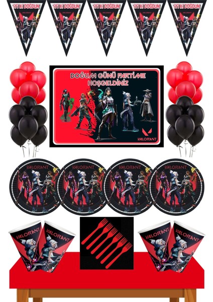 Valorant Doğum Günü Konsepti 32 Kişilik Afişli Valorant Doğum Günü Seti Ekonomik