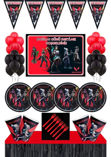 Valorant Doğum Günü Konsepti 8 Kişilik Afişli Valorant Doğum Günü Seti Masa Etekli